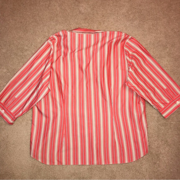 Liz Claiborne Striped Blouse Womens Size 20W Red Orange Tan Button Up Non Iron - Picture 3 of 7